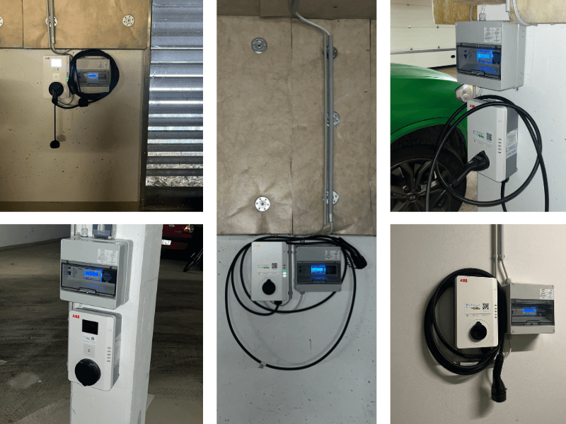 Beszerelt töltők falon és oszlopon