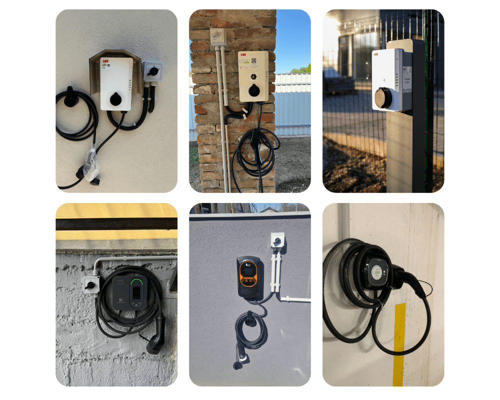 Cégeknek telepített ABB, ANS, Feyree és Wallbox elektromos autó töltők