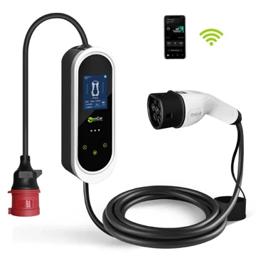 ZENCAR E pro állítható (6-16A), hordozható autó töltő 11 kW (3x16A), 5 méter Type2 kábellel (Wifi, Bluetooth, applikáció, Kijelző)